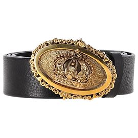 Cinto de couro de bezerro preto com placa de logotipo de coroa Dolce & Gabbana Preto