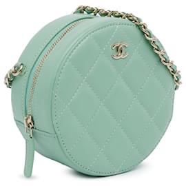 Chanel-Chanel Vert Matelassé En Cuir D'Agneau Sac À Bandoulière Rond-Vert,Vert clair