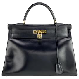 Hermès-Hermès Kelly Retourne 35 en veau noir-Noir