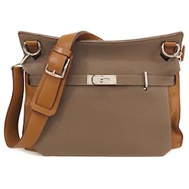 Hermès-Hermès Brun Bicolore Clemence Jypsiere 37-Marron,Taupe