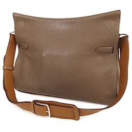 Hermès-Hermès Brun Bicolore Clemence Jypsiere 37-Marron,Taupe