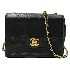Chanel-Chanel Vintage Classic Mini Square Flap Bag in Black Leather-Black