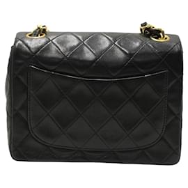 Chanel-Chanel Vintage Classic Mini Square Flap Bag in Black Leather-Black