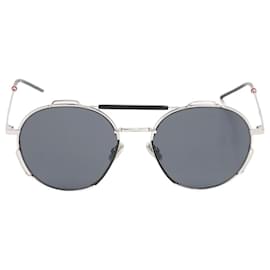 Dior-Dior Aviator Round Sunglasses in Silver Metal-Silvery,Metallic