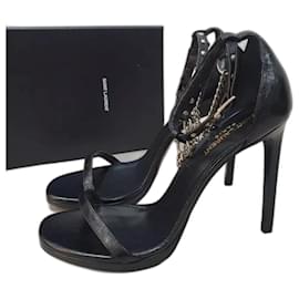 Saint Laurent-NWOB Saint Laurent Black Leather Heeled Sandals Sz.38.5-Black