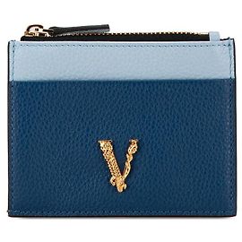 Versace Virtus Bicolor Leder Kartenetui Münzfach Blau