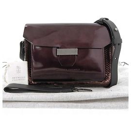 Brunello Cucinelli Python-Leder 2WAY Clutch Bag Braun