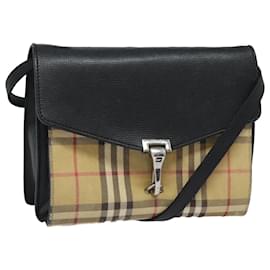 Burberry-Sac à épaule Burberry Nova Check en toile et cuir beige et noir Auth bs16405-Noir,Beige