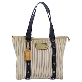 Louis Vuitton-LOUIS VUITTON Antigua Cabas MM Sac Tote Beige Marine M40312 LV Auth bs16226-Beige,Bleu Marine