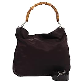 Gucci-Sac à main en nylon GUCCI Bamboo 2 voies rouge vin 001 1553 1577 Auth ti1901-Bordeaux