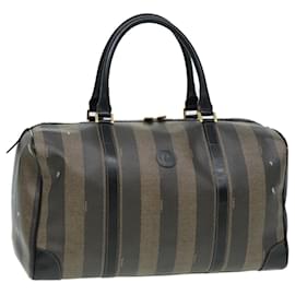 Fendi-Sac Boston en toile Pecan FENDI marron noir Auth bs16368-Marron,Noir