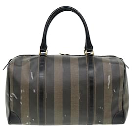 Fendi-FENDI Pecan Canvas Boston Bag Brown Black Auth bs16368-Brown,Black