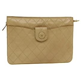 Chanel-CHANEL Pochette Bicolore en Cuir Beige CC Auth bs16340-Beige