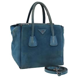 Prada-PRADA Sac à main Suède 2way Bleu Auth 83949-Bleu