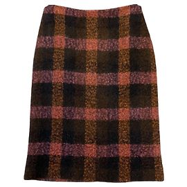 Jil Sander Black / Pink / Orange Multi Plaid Wool Skirt Multiple colors