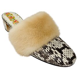 Gucci Beige Schlangenleder und Nerzfell verzierte Mules Beige