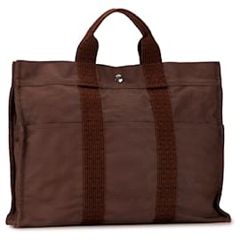 Hermès-Sac tote Hermès Toile Herline MM marron-Marron