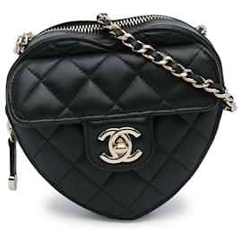 Chanel-Mini sac en cuir d'agneau noir Chanel CC en forme de cœur croisé-Noir