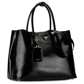 Prada-Sac à main double en vernis Saffiano moyen noir de Prada-Noir