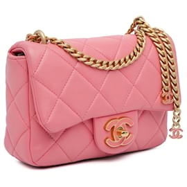 Chanel-Sac à bandoulière Pink Chanel Mini en agneau avec rabat CC en attente-Rose