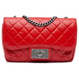 Chanel-Sac à bandoulière en cuir de veau froissé rouge Chanel CC avec chaîne-Rouge