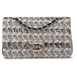 Chanel-Sac à épaule Chanel Classic Tweed Double Flap Medium blanc-Blanc