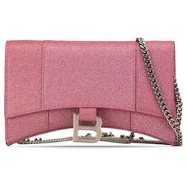 Balenciaga-Sac à bandoulière Pink Balenciaga XS en tissu scintillant forme d'horloge-Rose