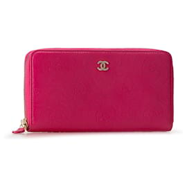 Chanel-Portefeuille Zippy Camélia Caviar CC Rose de Chanel-Rose