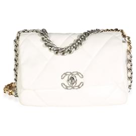 Chanel-Sac à rabat Chanel 19 en cuir d'agneau matelassé blanc-Blanc