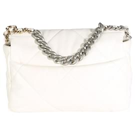 Chanel-Sac à rabat Chanel 19 en cuir d'agneau matelassé blanc-Blanc