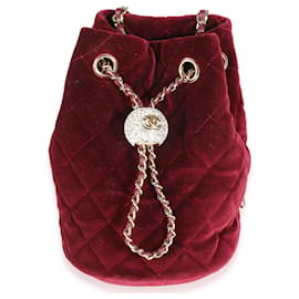 Chanel-Sac seau en velours matelassé bordeaux CC Pearl Crush de Chanel-Bordeaux