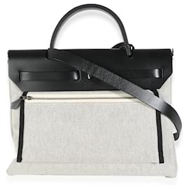 Hermès-Hermès Bleu Indigo Ecru Black Vache Hunter Toile H Pegase Pop Herbag 31 PM-Noir,Beige