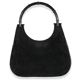 Gucci-Hobo en cuir suédé noir Gucci avec bambou-Noir