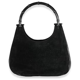 Gucci-Hobo en cuir suédé noir Gucci avec bambou-Noir