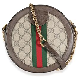 Gucci-Sac à épaule rond mini Ophidia en toile GG Supreme beige de Gucci-Marron,Beige