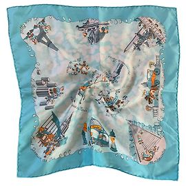 Lenço de seda Hermès Les triples azul Azul