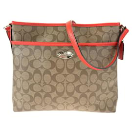 Coach-Sac à bandoulière en cuir marron orange Coach Signature-Marron