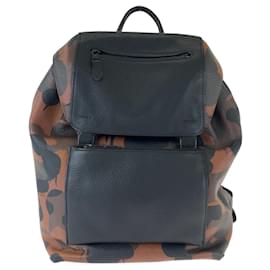 Coach-Coach Manhattan Printed Camouflage Leather Backpack -Brown