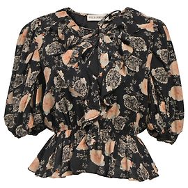 Blusa de algodão preta com estampa floral e decote em V Ulla Johnson Preto