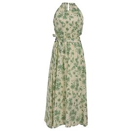 Sandro Paris Midi Kleid mit Palmendruck aus cremefarbener Leinen Weiß Roh