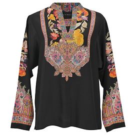 Blusa estampada Etro em seda preta Preto