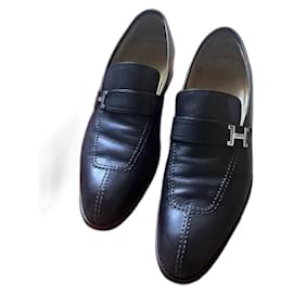 Hermès-Hermes Mens Black Leather Loafers 44 EU-Black