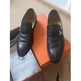 Hermès-Hermes Mens Black Leather Loafers 44 EU-Black