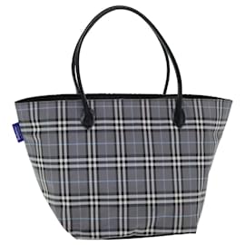 Autre Marque-Sac fourre-tout en nylon et cuir Burberrys Nova Check Blue Label gris noir Auth ti1888-Marron,Noir