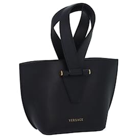 Versace-Bolsa de mão em couro VERSACE 2 vias preta Auth 83933-Preto