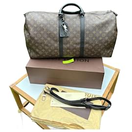 Louis Vuitton-Keepall Bandoulière 55 Macassar Bag-Dark brown