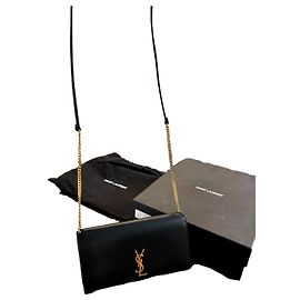 Yves Saint Laurent Black Leather Handbag Golden Black Golden