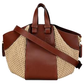 Loewe-LOEWE Brown Small Leather and Raffia Hammock Bag-Beige,Other