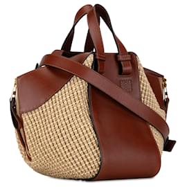 Loewe-LOEWE Brown Small Leather and Raffia Hammock Bag-Beige,Other