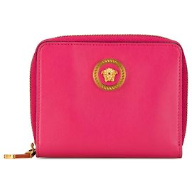 Carteira pequena de couro Medusa rosa da Versace Rosa Outro